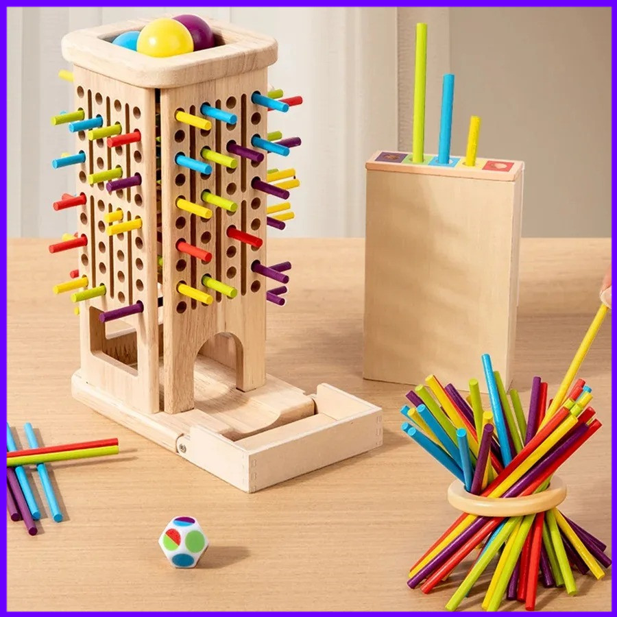 Kids Toys Entertainer - Drewniana wieża z patyczków Montessori, interaktywna