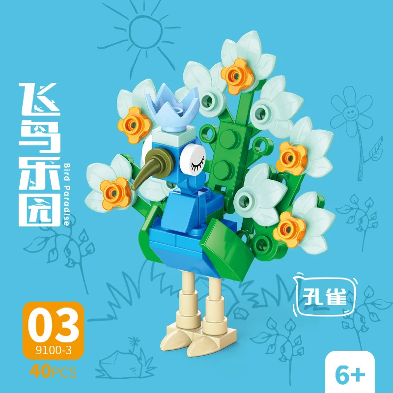 Kids Toys Kit - Klocki Zwierzęta Ptak Raj Kruk Papuga